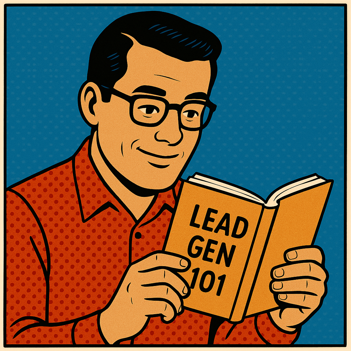 Lead Gen 101 - Comic style illustration of man reading book